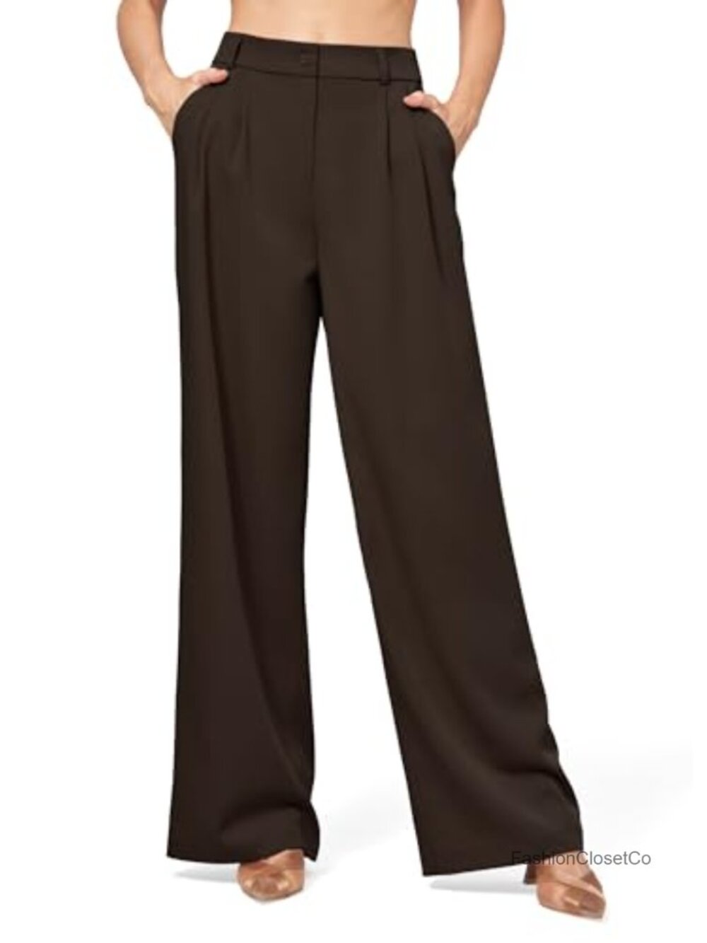 Wide Leg Work Pants High Waisted Slacks with Pockets